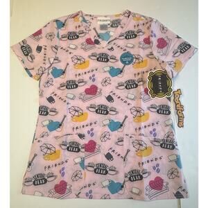 Friends Central Perk Scrub Top XS Pink Tooniforms Nurse NWT